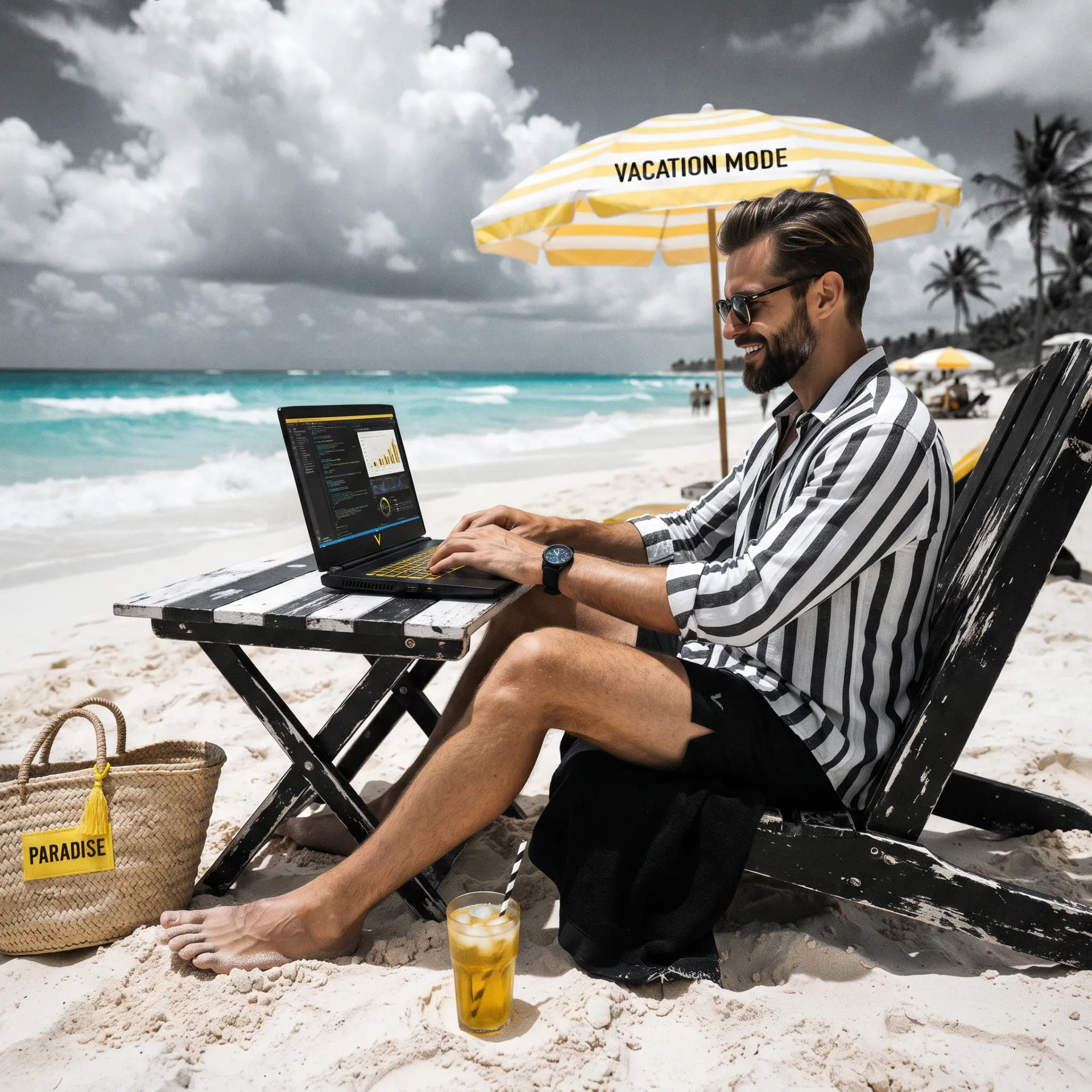 Founder relaxing on the beach while the AI DM Sales Agent keeps selling